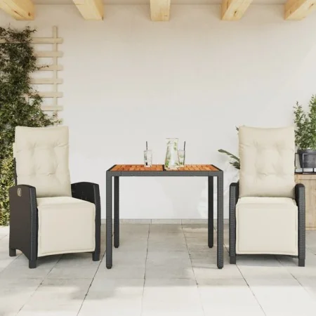 Set comedor de jardín 3 pzas con cojines ratán sintético negro de , Conjuntos de jardín - Ref: Foro24-3212900, Precio: 382,67...