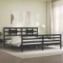 Bed frame with black solid wood headboard 200x200 cm by vidaXL, Beds and slatted bases - Ref: Foro24-3194465, Price: 174,16 €...