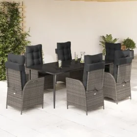 Set comedor jardín 7 pzas y cojines ratán sintético gris by , Garden sets - Ref: Foro24-3213221, Price: 1,00 €, Discount: %