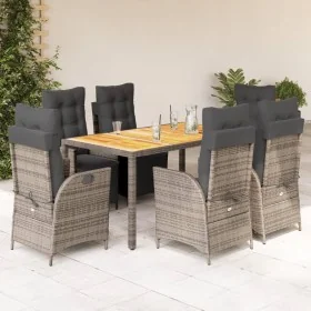 Set comedor jardín 7 pzas y cojines ratán sintético gris by , Garden sets - Ref: Foro24-3213347, Price: 1,00 €, Discount: %