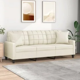 Sofá de 3 plazas con cojines cuero sintético color crema 180 cm by , Sofas - Ref: Foro24-3200809, Price: 249,99 €, Discount: %