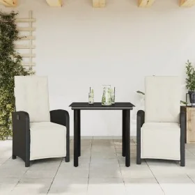 Mesita y sillas con cojines 3 piezas ratán sintético negro by , Garden sets - Ref: Foro24-3212521, Price: 363,21 €, Discount: %