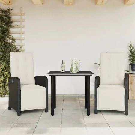 Mesita y sillas con cojines 3 piezas ratán sintético negro by , Garden sets - Ref: Foro24-3212521, Price: 363,16 €, Discount: %