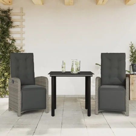 Sillas y mesita de jardín con cojines 3 piezas ratán PE gris de , Conjuntos de jardín - Ref: Foro24-3212563, Precio: 353,50 €...
