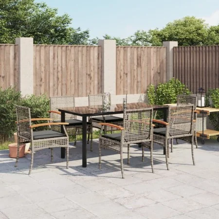 Set comedor jardín 7 pzas y cojines ratán sintético gris by , Garden sets - Ref: Foro24-3213621, Price: 507,17 €, Discount: %