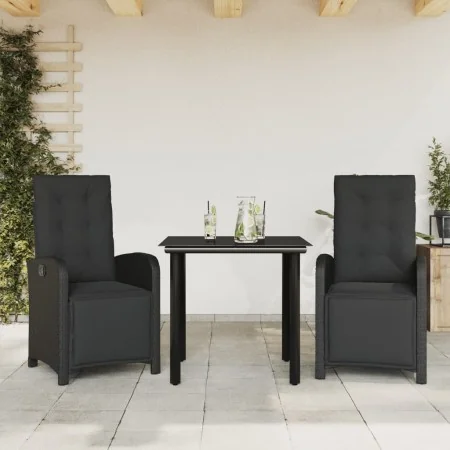 Mesita y sillas con cojines 3 piezas ratán sintético negro by , Garden sets - Ref: Foro24-3212535, Price: 328,97 €, Discount: %