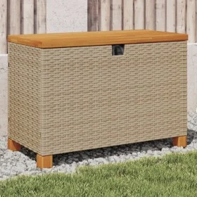 Caja de almacenaje jardín madera acacia ratán beige 80x40x48 cm by , Outdoor storage boxes - Ref: Foro24-366284, Price: 117,0...