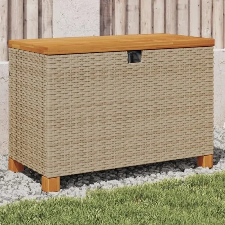 Caja de almacenaje jardín madera acacia ratán beige 80x40x48 cm by , Outdoor storage boxes - Ref: Foro24-366284, Price: 116,3...