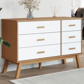 Mesita de noche OLDEN madera maciza de pino blanco y marrón by , Drawers - Ref: Foro24-358593, Price: 192,46 €, Discount: %