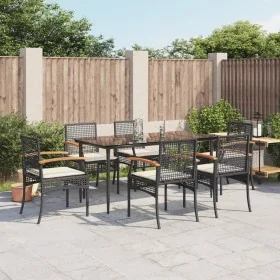 Set de comedor de jardín 7 pzas y cojines ratán sintético negro by , Garden sets - Ref: Foro24-3213600, Price: 490,95 €, Disc...
