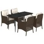 Set comedor de jardín 5 piezas y cojines ratán sintético marrón von , Gartensets - Ref: Foro24-3211936, Preis: 500,60 €, Raba...
