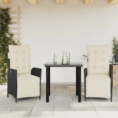 Set comedor de jardín 3 pzas con cojines ratán sintético negro by , Garden sets - Ref: Foro24-3213385, Price: 356,79 €, Disco...