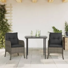 Set comedor de jardín 3 piezas con cojines ratán sintético gris by , Garden sets - Ref: Foro24-3211948, Price: 328,58 €, Disc...