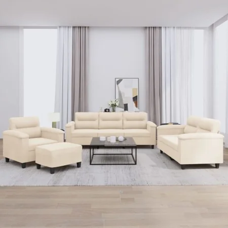 Juego de sofás con cojines 4 piezas tela microfibra beige by , Sofas - Ref: Foro24-3202301, Price: 855,97 €, Discount: %