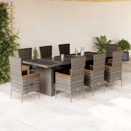 Set comedor jardín 9 pzas y cojines ratán sintético gris by , Garden sets - Ref: Foro24-3277555, Price: 1,00 €, Discount: %