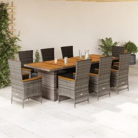 Set comedor jardín 9 pzas y cojines ratán sintético gris by , Garden sets - Ref: Foro24-3277548, Price: 1,00 €, Discount: %