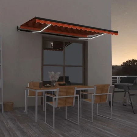 Toldo automático LED sensor de viento naranja marrón 400x350 cm by , Awnings - Ref: Foro24-3069195, Price: 962,17 €, Discount: %