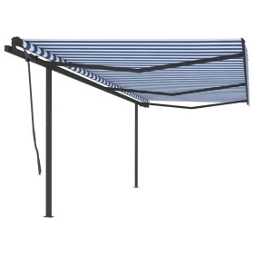 Toldo retráctil automático con postes azul y blanco 6x3,5 m by , Awnings - Ref: Foro24-3070286, Price: 832,77 €, Discount: %