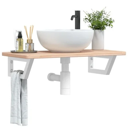 Estante de lavabo de pared de acero y madera maciza de roble de , Tocadores de baño - Ref: Foro24-3302330, Precio: 71,69 €, D...