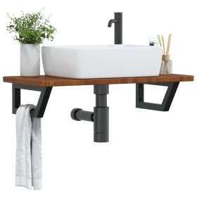 Estante de lavabo de pared de acero y madera maciza de roble de , Tocadores de baño - Ref: Foro24-3302347, Precio: 81,32 €, D...