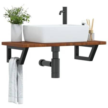 Estante de lavabo de pared de acero y madera maciza de roble de , Tocadores de baño - Ref: Foro24-3302347, Precio: 81,32 €, D...