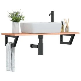 Estante de lavabo de pared de acero y madera maciza de roble de , Tocadores de baño - Ref: Foro24-3302571, Precio: 90,96 €, D...