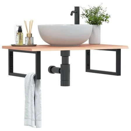 Estante de lavabo de pared de acero y madera maciza de roble de , Tocadores de baño - Ref: Foro24-3302609, Precio: 98,36 €, D...