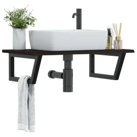 Estante de lavabo de pared de acero y madera maciza de roble de , Tocadores de baño - Ref: Foro24-3302623, Precio: 88,62 €, D...