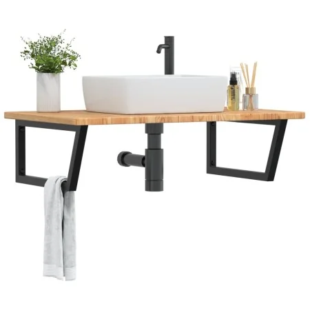 Estante de lavabo de pared de acero y madera maciza de roble von , Badezimmerwaschtische - Ref: Foro24-3302483, Preis: 119,17...