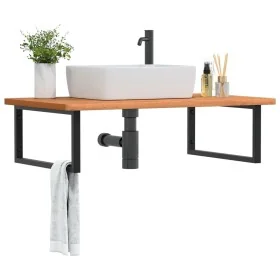 Estante de lavabo de pared de acero y madera maciza de haya de , Tocadores de baño - Ref: Foro24-3302525, Precio: 135,81 €, D...