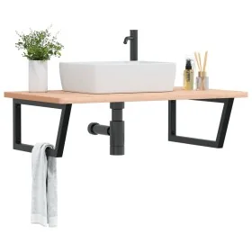 Estante de lavabo de pared de acero y madera maciza de haya von , Badezimmerwaschtische - Ref: Foro24-3302519, Preis: 124,24 ...