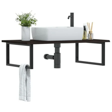 Estante de lavabo de pared de acero y madera maciza de roble de , Tocadores de baño - Ref: Foro24-3302661, Precio: 99,87 €, D...