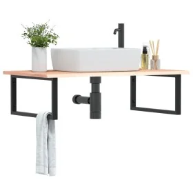 Estante de lavabo de pared de acero y madera maciza de roble von , Badezimmerwaschtische - Ref: Foro24-3302637, Preis: 114,44...
