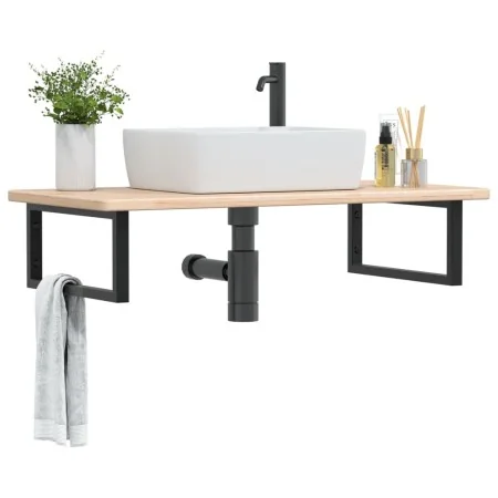 Estante de lavabo de pared de acero y madera maciza de roble de , Tocadores de baño - Ref: Foro24-3302385, Precio: 93,62 €, D...