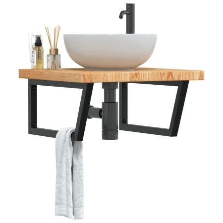 Estante de lavabo de pared de acero y madera maciza de roble de , Tocadores de baño - Ref: Foro24-3302495, Precio: 131,77 €, ...
