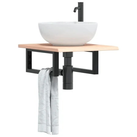 Estante de lavabo de pared de acero y madera maciza de roble de , Tocadores de baño - Ref: Foro24-3302533, Precio: 59,51 €, D...