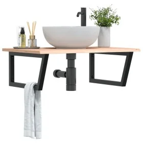 Estante de lavabo de pared de acero y madera maciza de roble de , Tocadores de baño - Ref: Foro24-3302635, Precio: 97,20 €, D...
