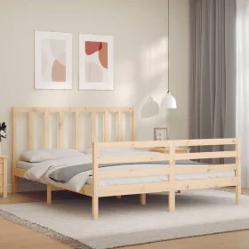 Bed frame with solid wood headboard 160x200 cm by vidaXL, Beds and slatted bases - Ref: Foro24-3193866, Price: 132,92 €, Disc...