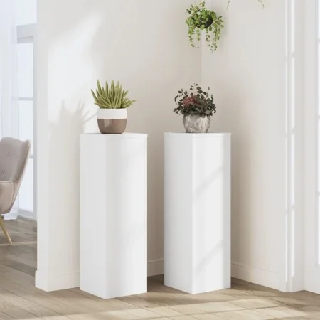 Soportes de plantas 2 uds madera ingeniería blanco 25x25x80 cm de , Soportes para macetas - Ref: Foro24-852942, Precio: 77,59...