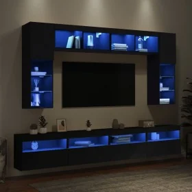 Mueble de pared de TV con luces LED 8 piezas negro de , Muebles TV - Ref: Foro24-3216765, Precio: 337,69 €, Descuento: %