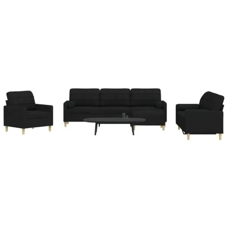 Juego de sofá 4 piezas con reposapiés y cojines tela negro von , Sofas - Ref: Foro24-3278315, Preis: 738,00 €, Rabatt: %