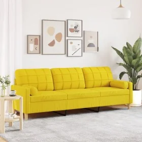 Sofá de 3 plazas con cojines tela amarillo claro 210 cm by , Sofas - Ref: Foro24-3278206, Price: 313,75 €, Discount: %
