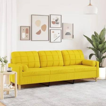 Sofá de 3 plazas con cojines tela amarillo claro 210 cm by , Sofas - Ref: Foro24-3278206, Price: 313,75 €, Discount: %