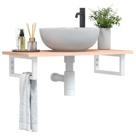 Estante de lavabo de pared de acero y madera maciza de roble de , Tocadores de baño - Ref: Foro24-3302544, Precio: 72,70 €, D...