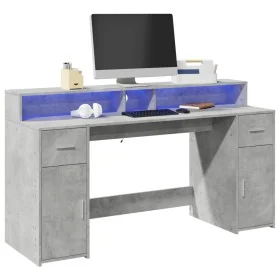 Escritorio con LED madera ingeniería gris hormigón 160x55x91 cm von , Schreibtische - Ref: Foro24-3309432, Preis: 170,95 €, R...