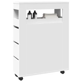 Armario de baño estrecho con ruedas madera de ingeniería blanco von , Schließfächer und Lagerschränke - Ref: Foro24-855268, P...