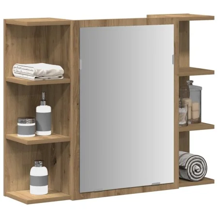 Armario con espejo baño madera roble artisan 80x20,5x64 cm de , Tocadores de baño - Ref: Foro24-856037, Precio: 89,20 €, Desc...
