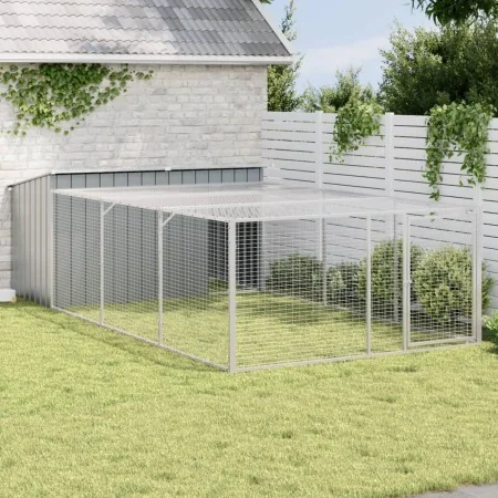Caseta perros con corral acero galvanizado gris 197x396x110 cm by , Dog kennels - Ref: Foro24-3214225, Price: 381,59 €, Disco...