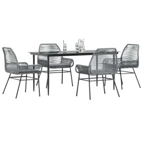 Juego comedor jardín 5 pzas cojines ratán sintético vidrio gris by , Garden sets - Ref: Foro24-3334481, Price: 366,01 €, Disc...
