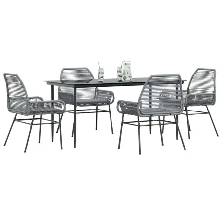 Juego comedor jardín 5 pzas cojines ratán sintético vidrio gris by , Garden sets - Ref: Foro24-3334481, Price: 366,01 €, Disc...